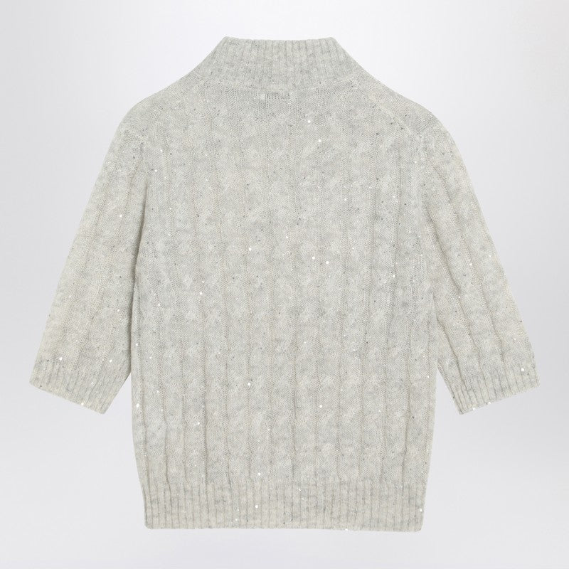 Brunello Cucinelli Light grey cable-knit sweater in mohair blend