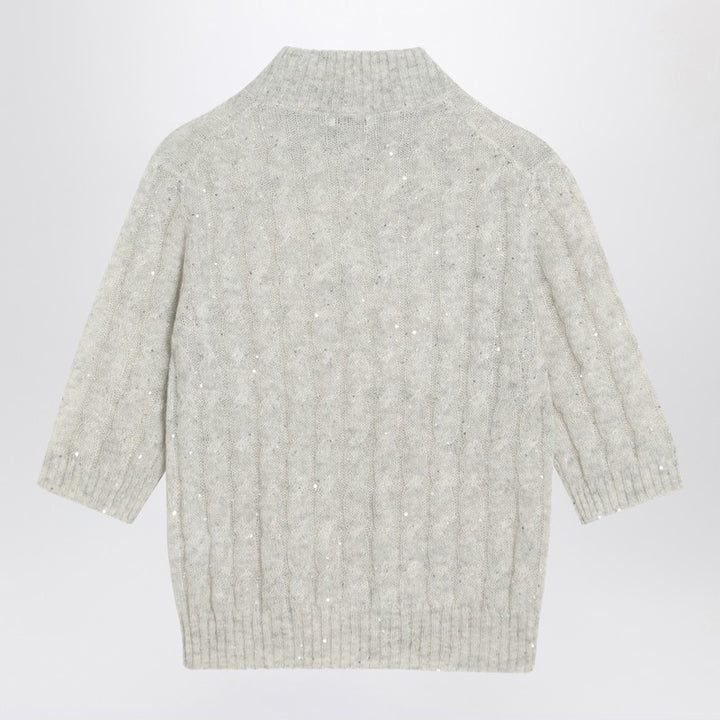 Brunello Cucinelli Light grey cable-knit sweater in mohair blend