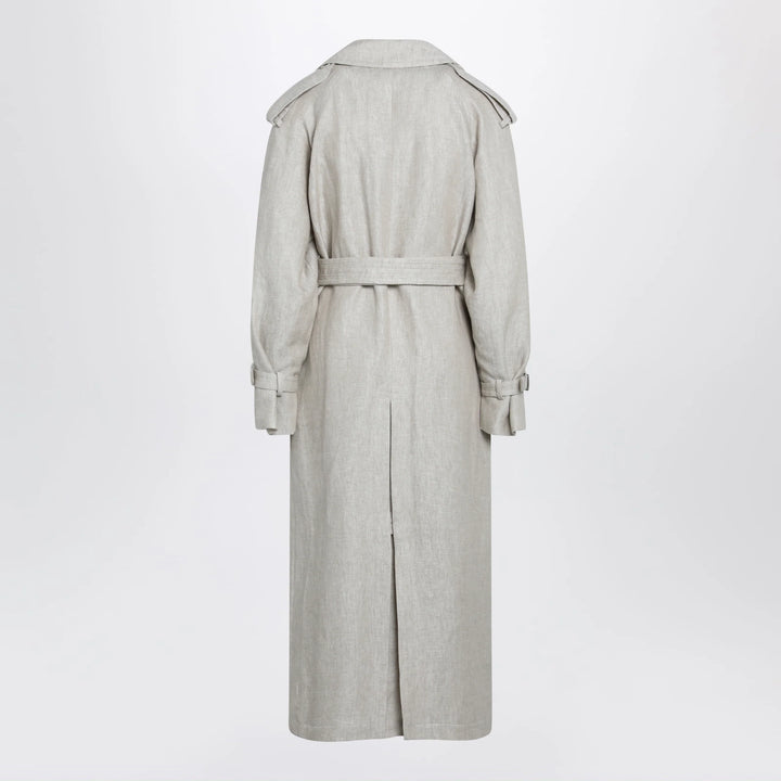 Max Mara - Sand-coloured double-breasted duster coat in linen drill