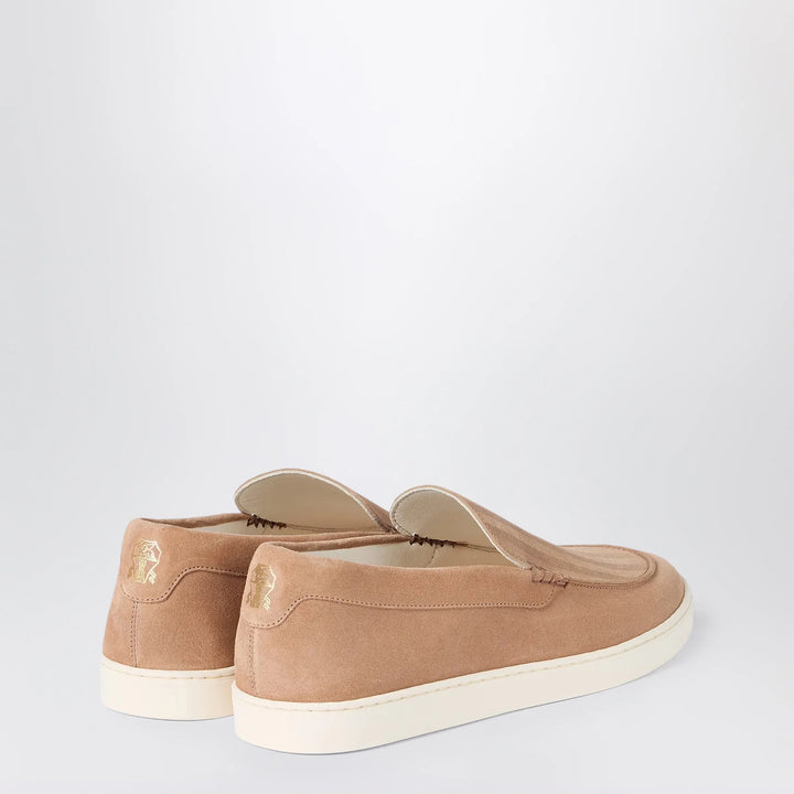Brunello Cucinelli - Light brown chevron-effect suede slip-ons