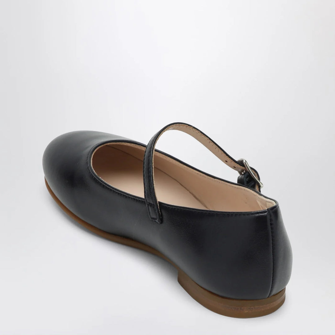 Blue ballet flats in leather with strap
