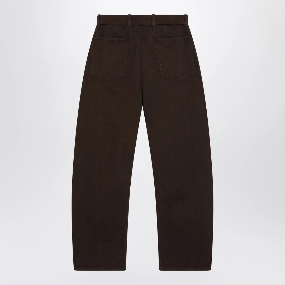 LEMAIRE - Brown cotton trousers with belt