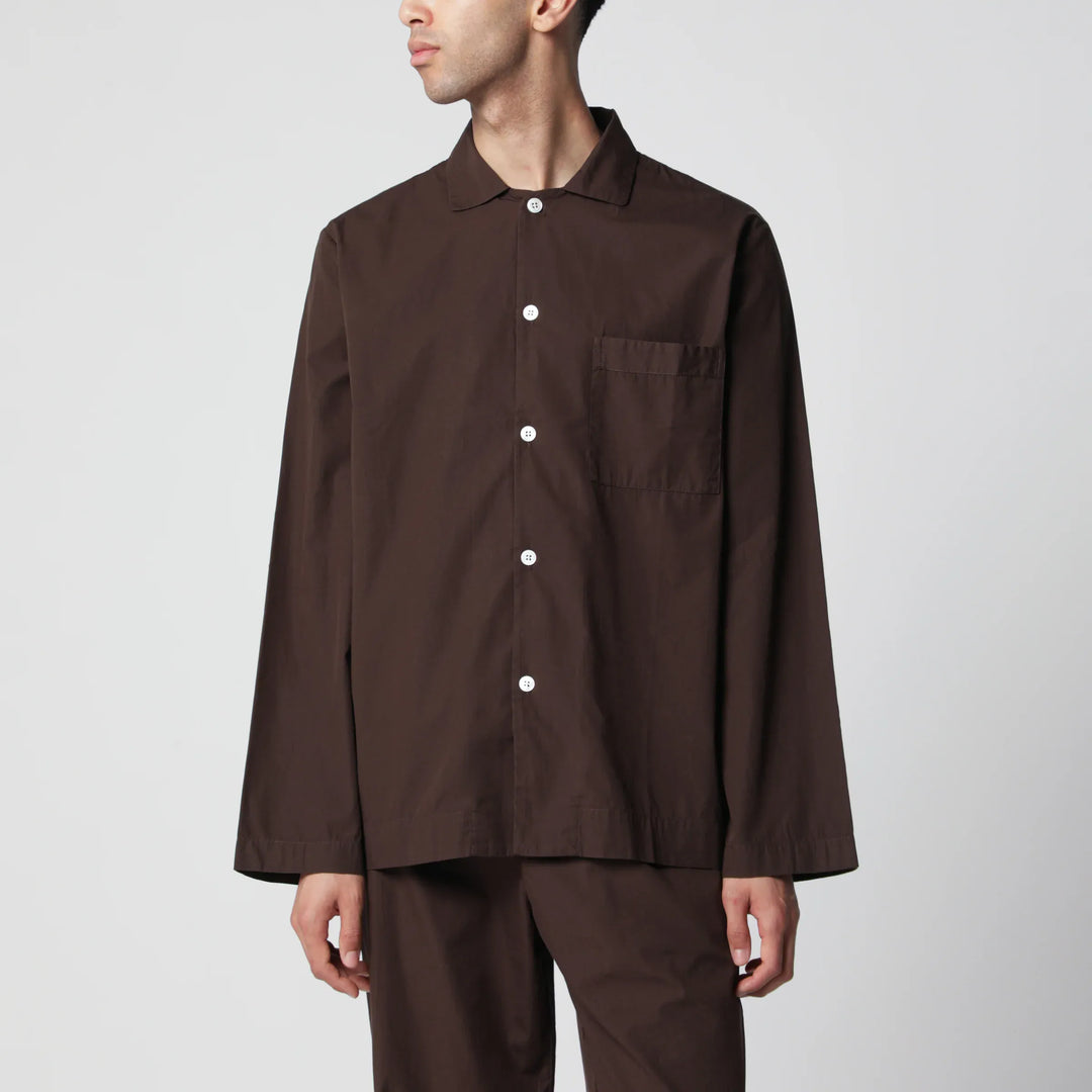 Tekla - Brown cotton pajama shirt Brand Shirts &amp; Tops S