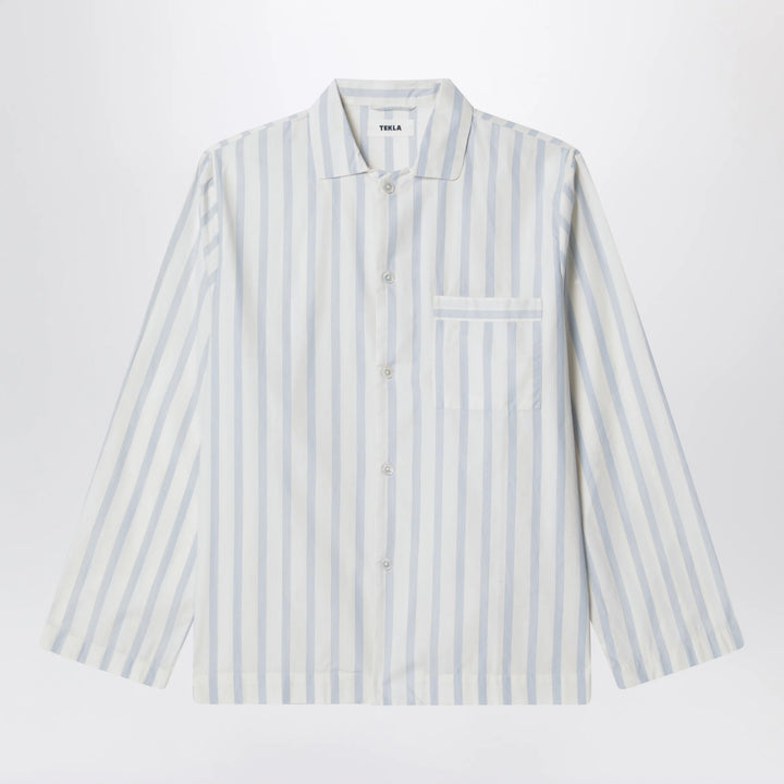 Tekla - White pajama shirt with light blue stripes