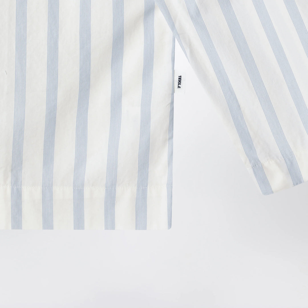 Tekla - White pajama shirt with light blue stripes