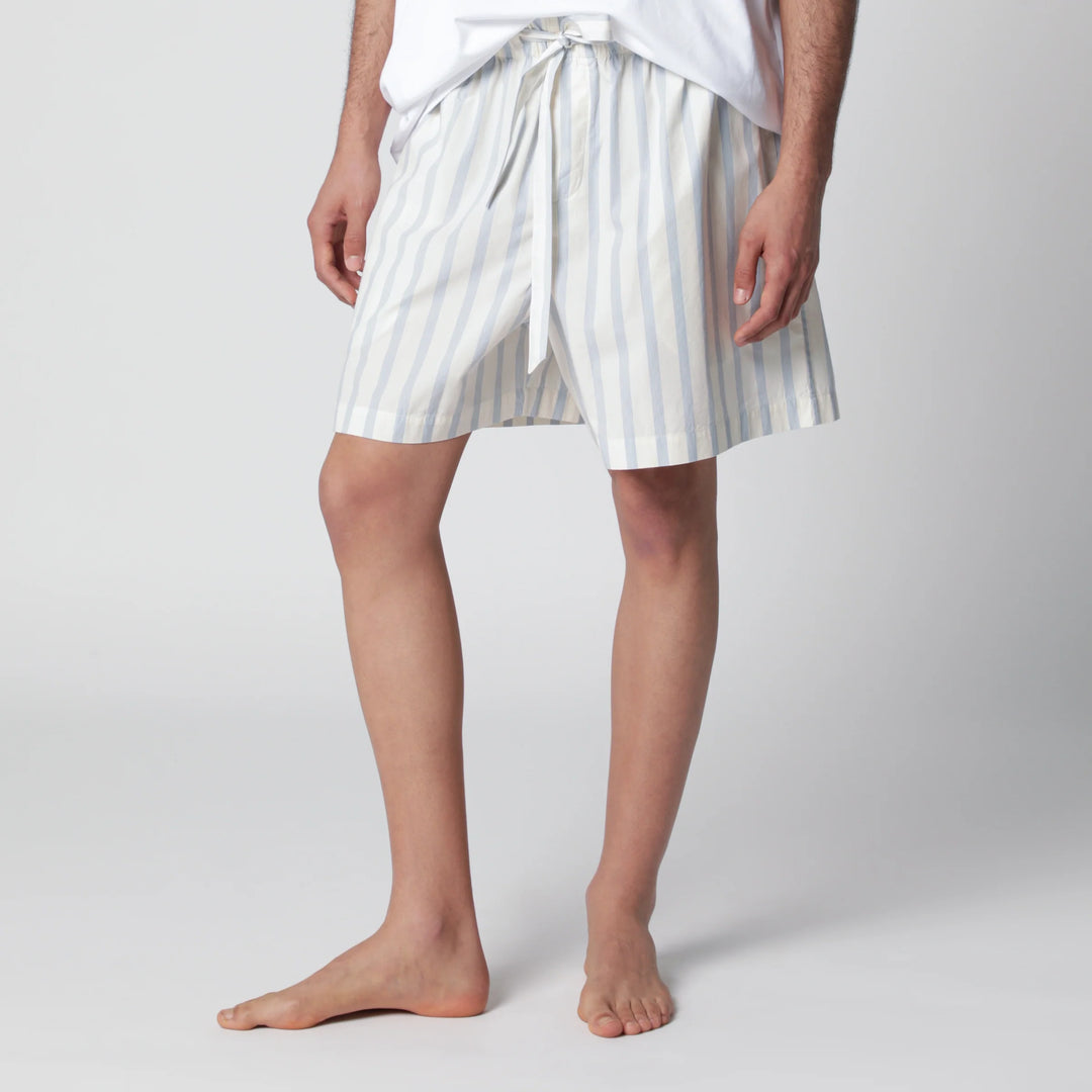 Tekla - White shorts with light blue stripes