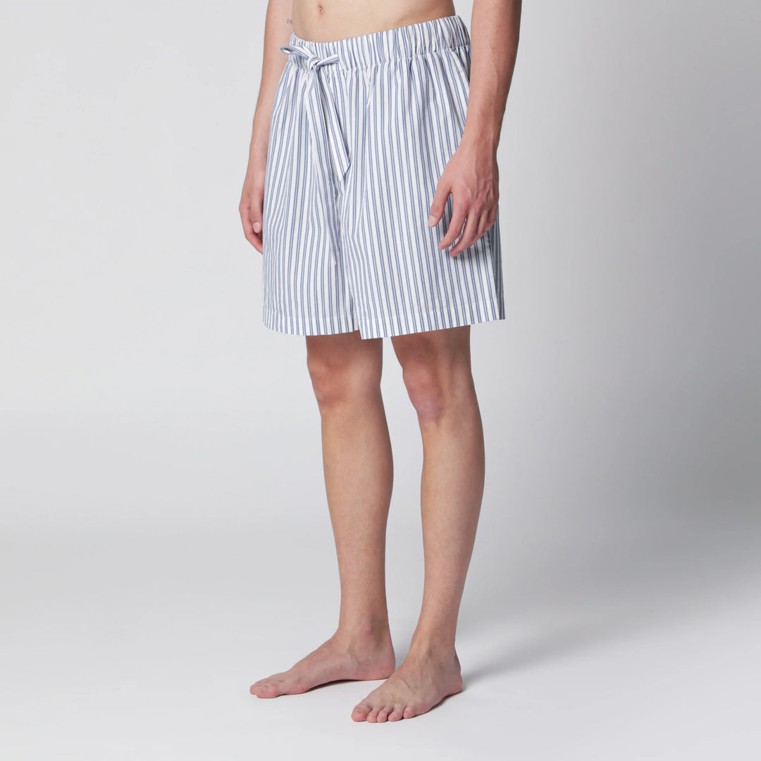 Tekla - White/light blue striped pajama shorts