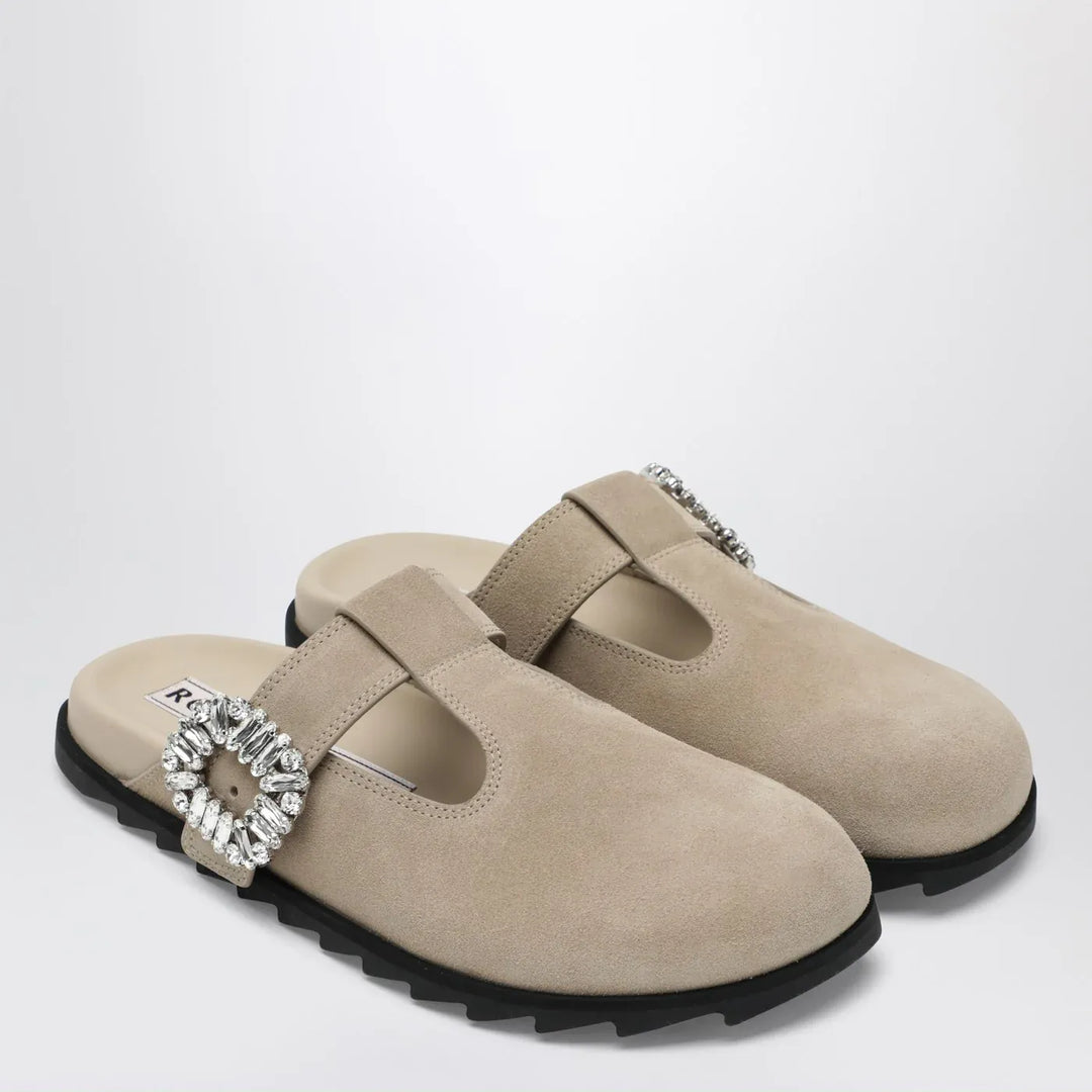 ROGER VIVIER - Slidy Viv Mules in suede beige Brand Shoes