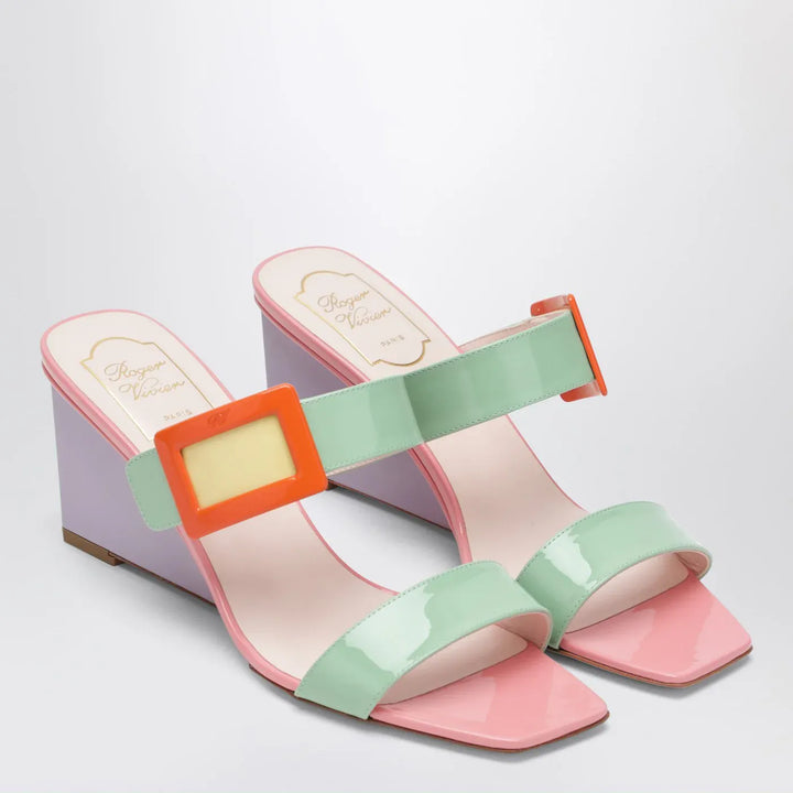 ROGER VIVIER - Belle Vivier wedge mules in green/purple patent leather