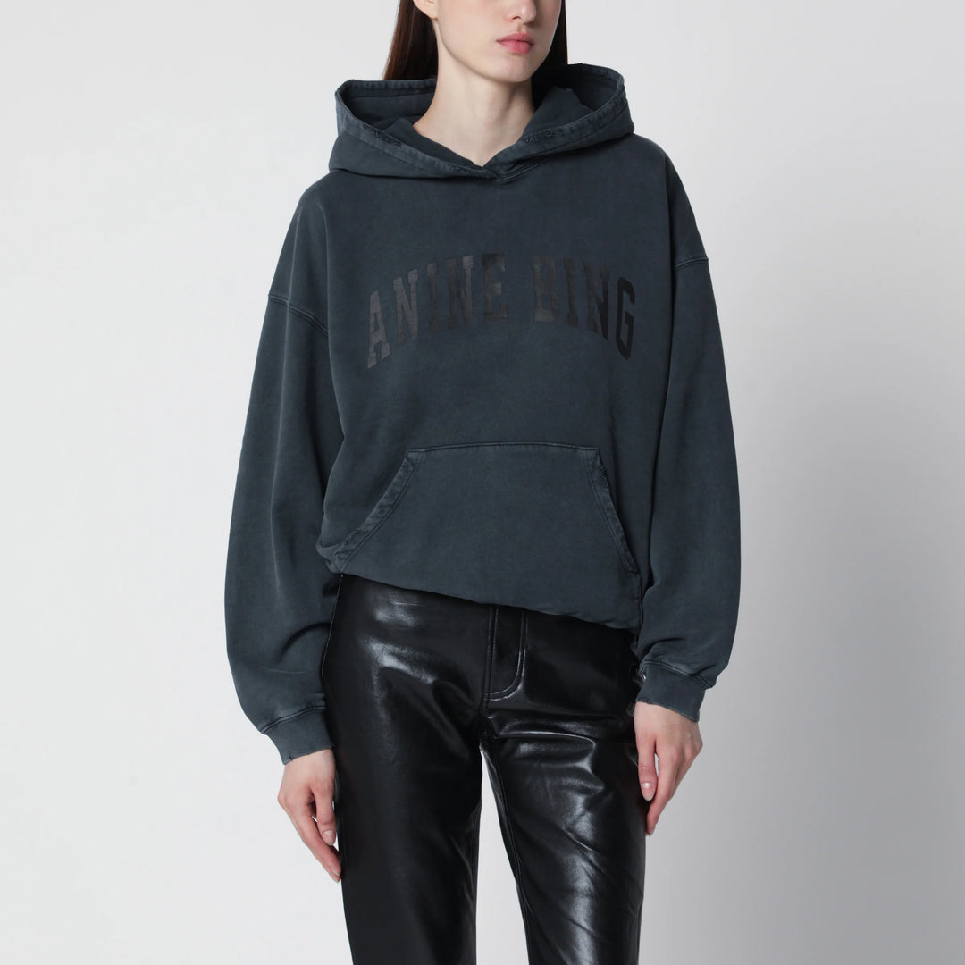 ANINE BING - Black washed hoodie with distressing