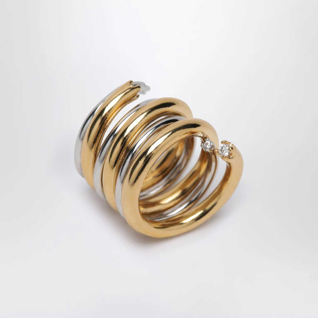 PANCONESI - Spiral ring in gold and silver tone