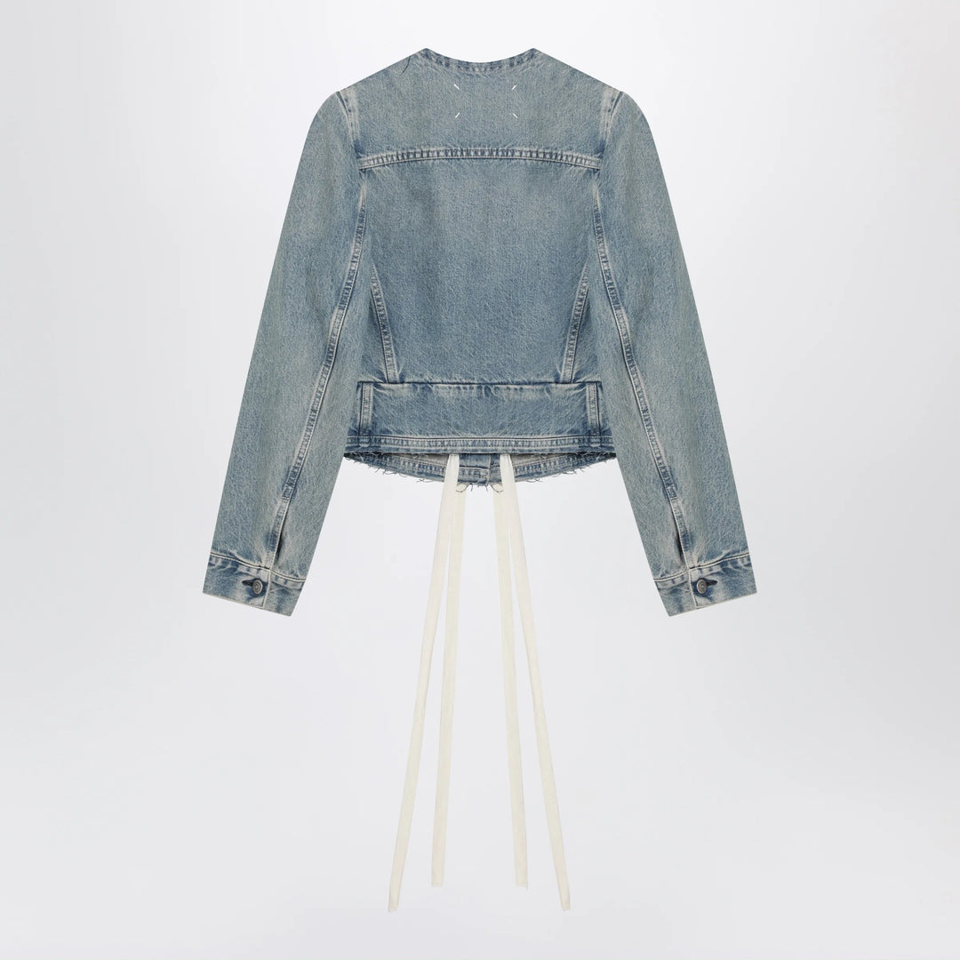 Maison Margiela - Light blue cotton denim jacket with V-neck