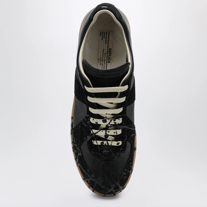 Maison Margiela - Replica paint-splattered calfskin and suede sneakers, black