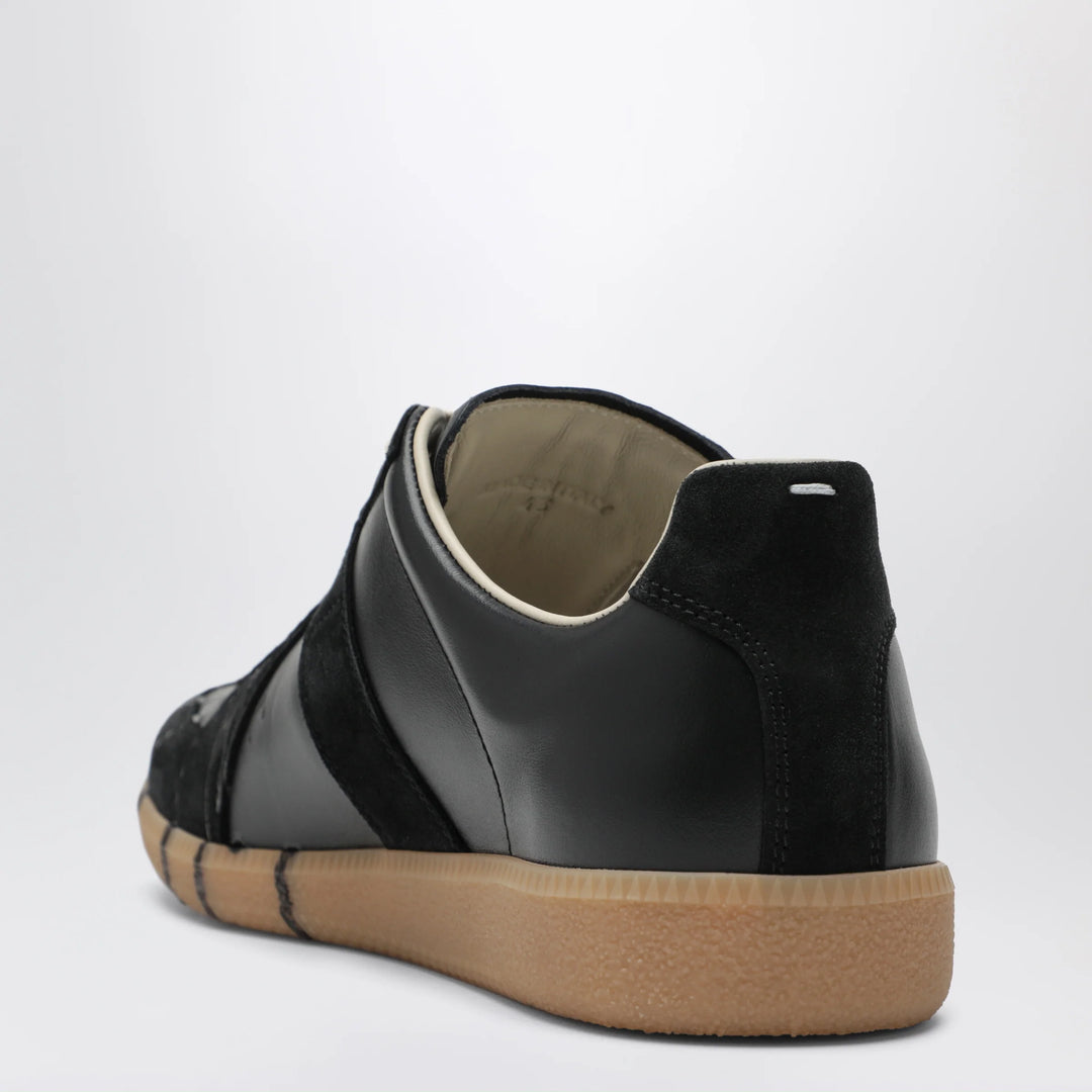 Maison Margiela - Replica paint-splattered calfskin and suede sneakers, black