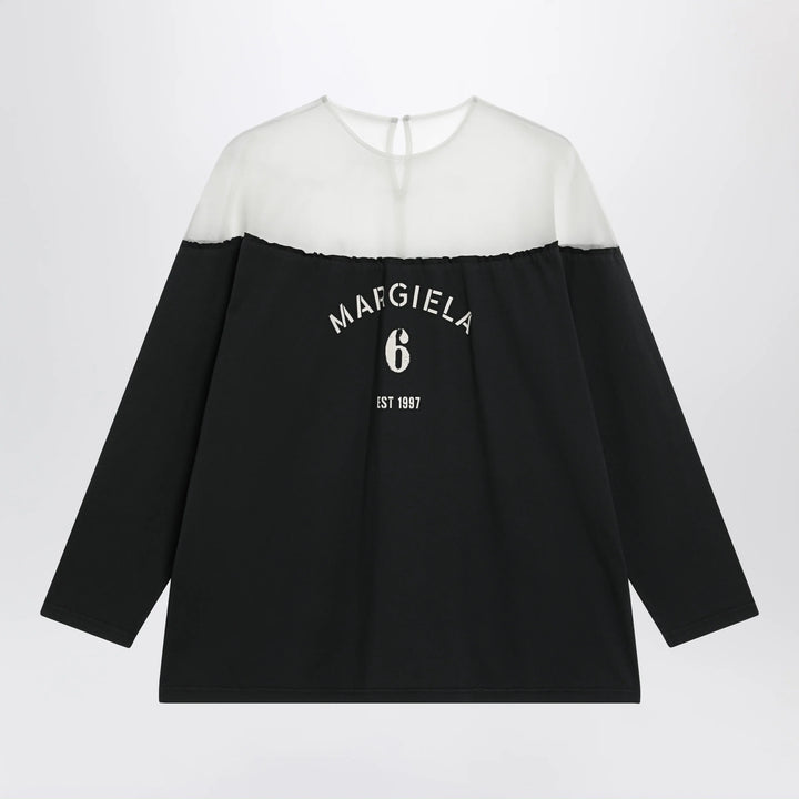 MM6 Maison Margiela - Black top with logo print and sheer insert