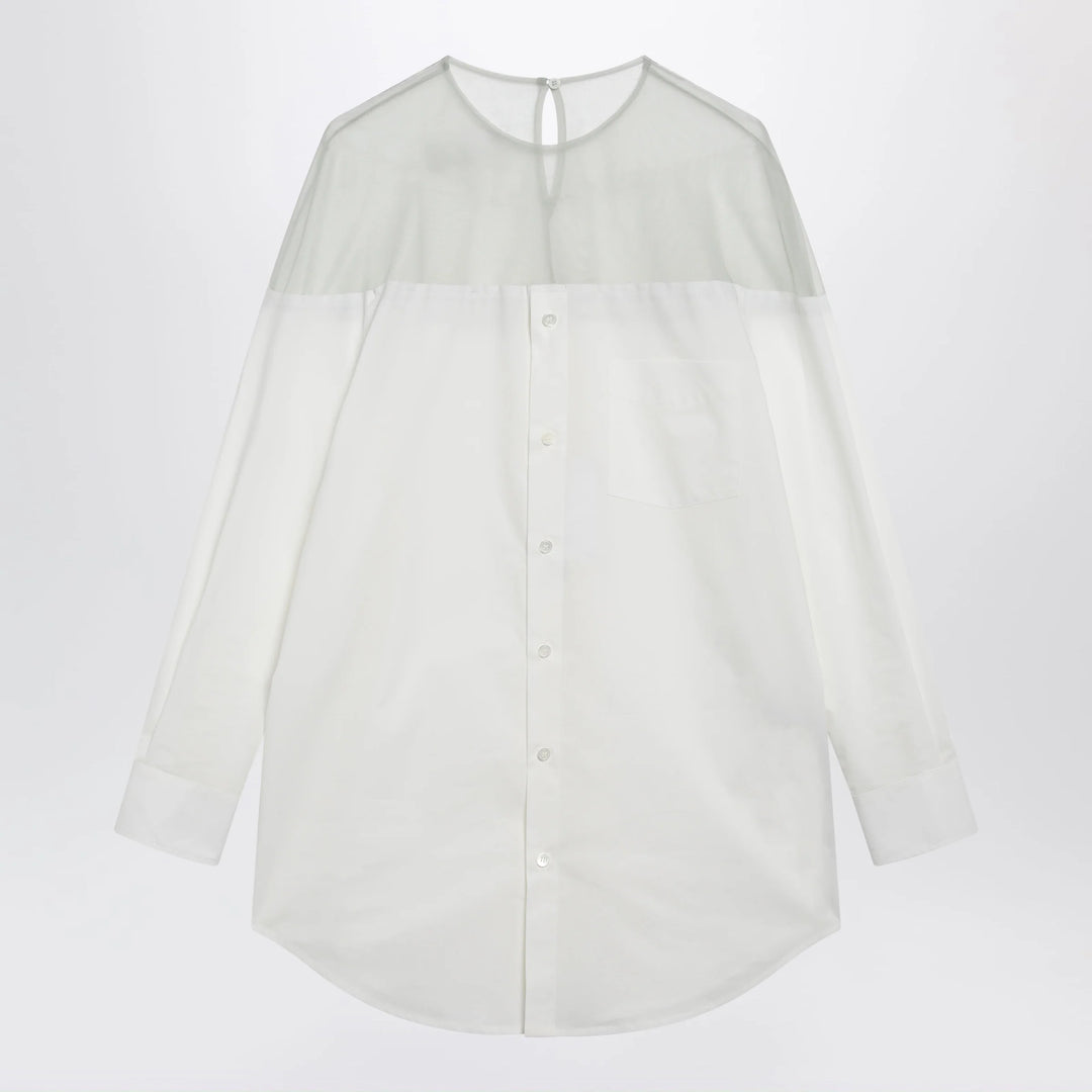 MM6 Maison Margiela - Cotton shirt with sheer panels in off-white