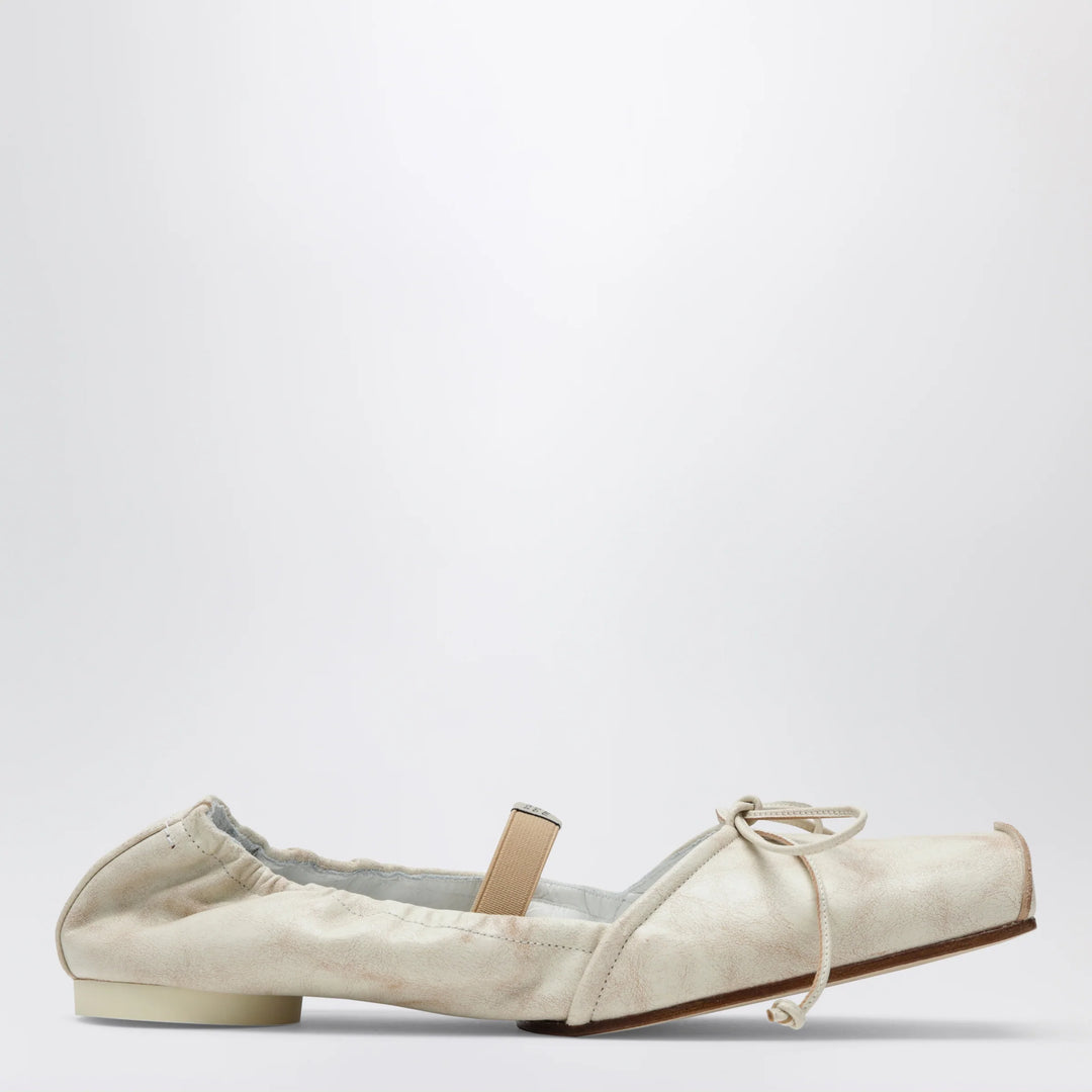 MM6 Maison Margiela - Light beige square-toe calfskin ballerina flats