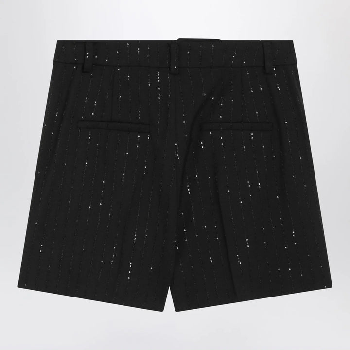 Max Mara Pianoforte - Black Shorts with pinstripe-effect micro sequins