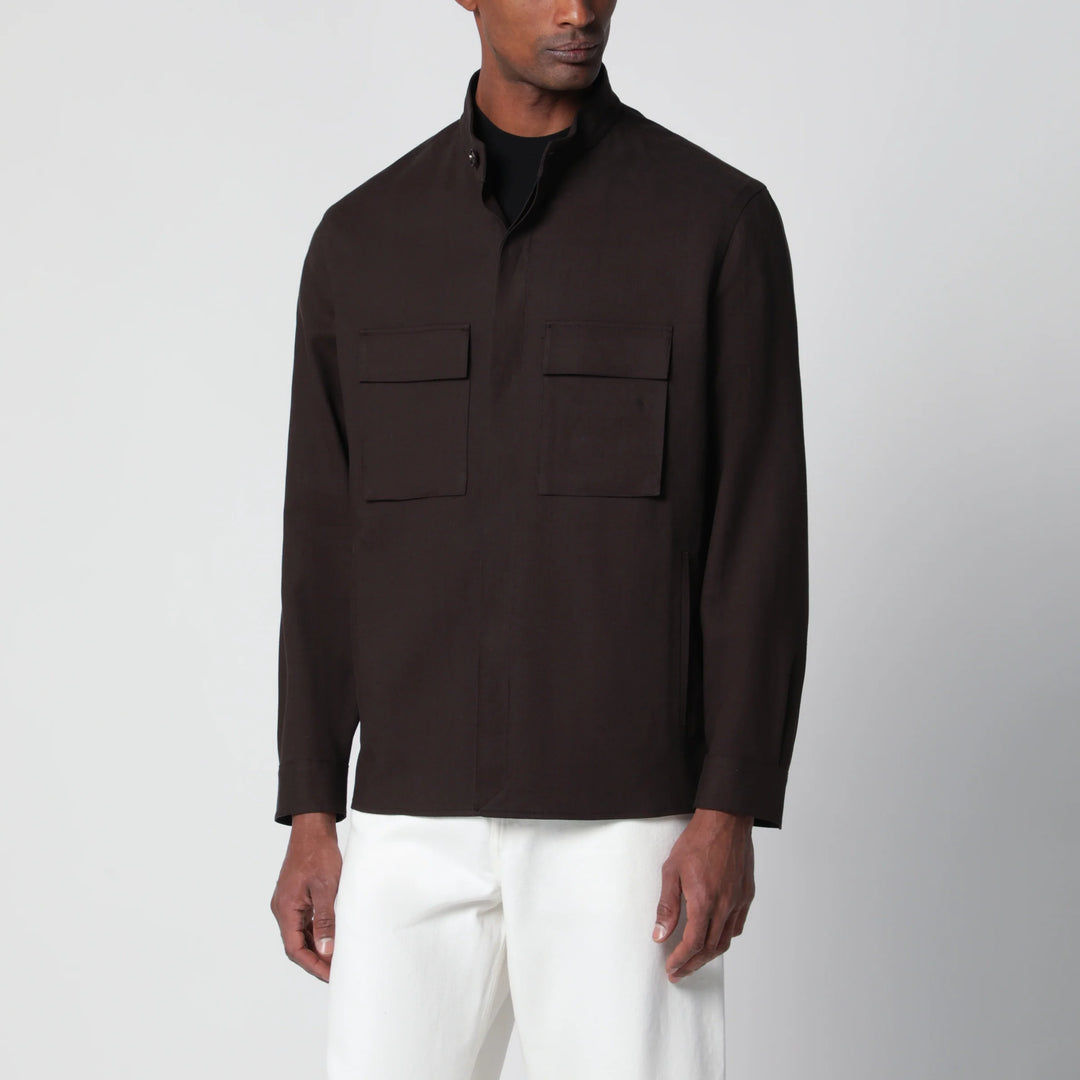 ZEGNA - Brown linen overshirt
