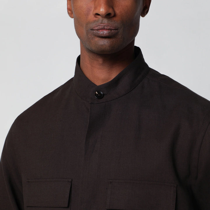 ZEGNA - Brown linen overshirt