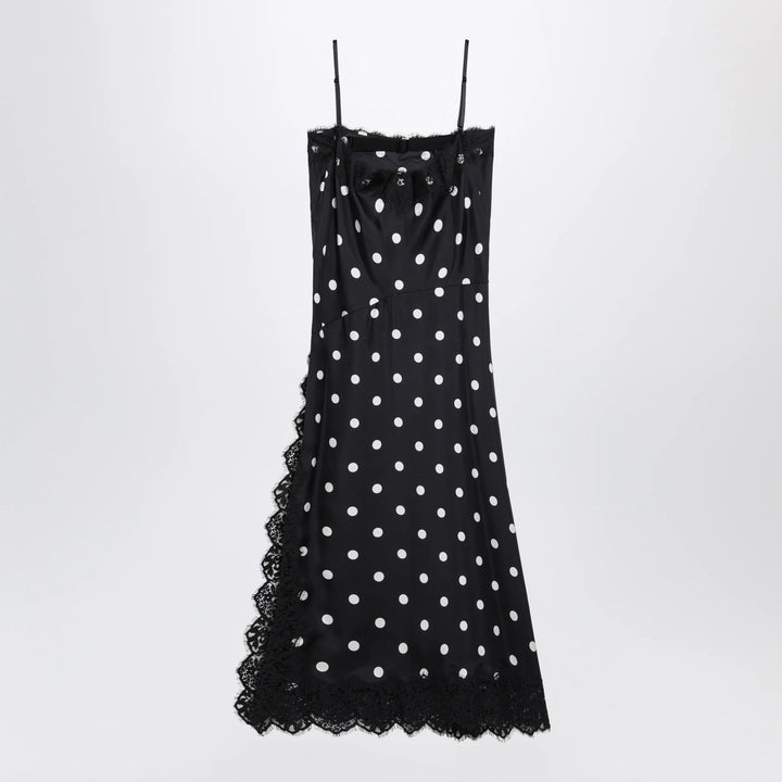 Sportmax - Long polka-dot silk dress with lace in black