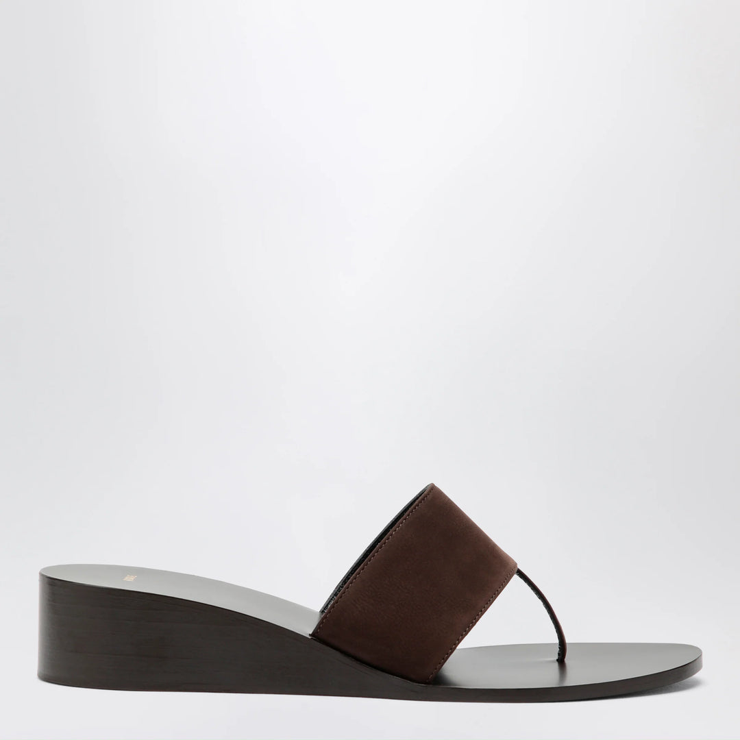Jude - Brown high-heel suede flip-flops