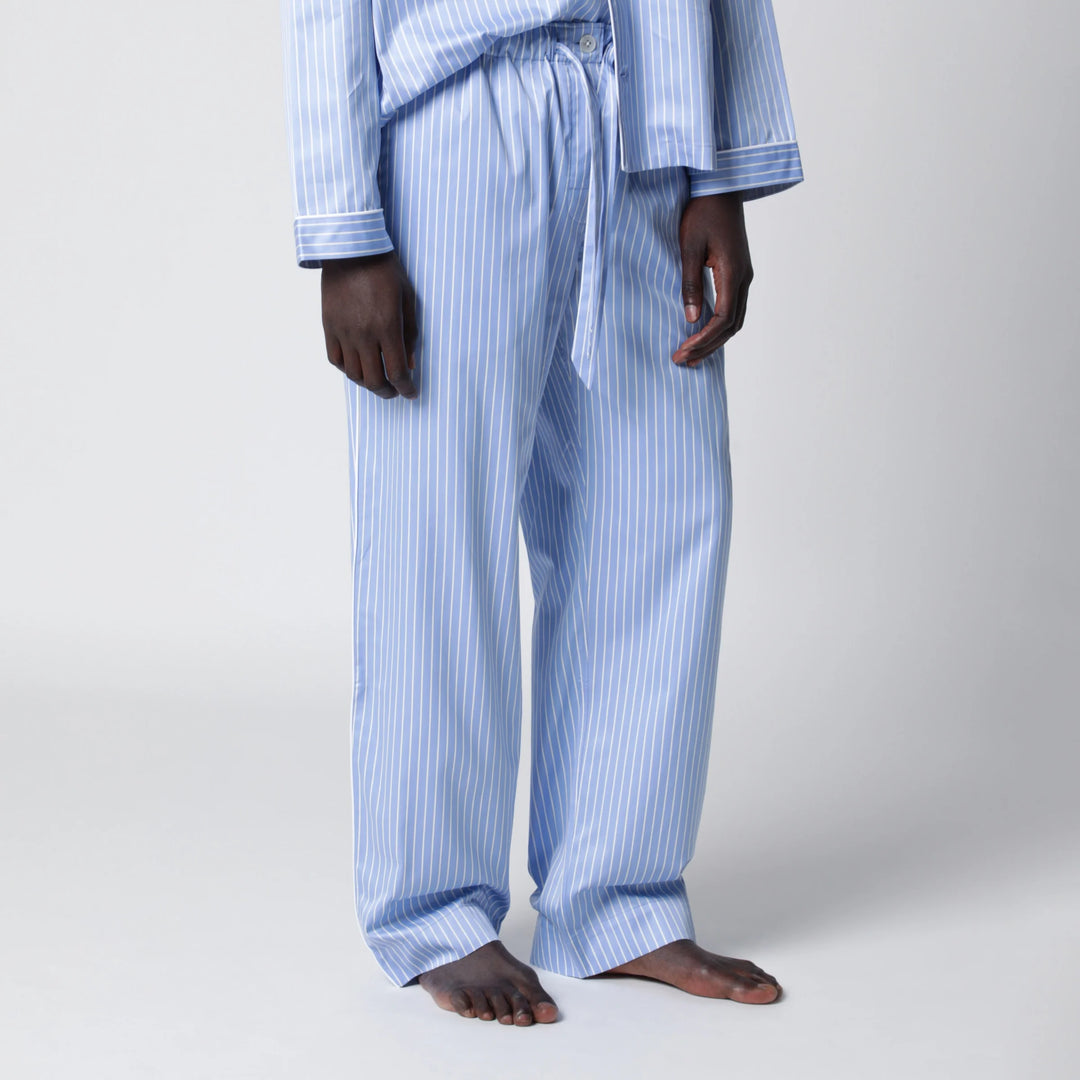 Tekla - Light blue pajama trousers with white stripes