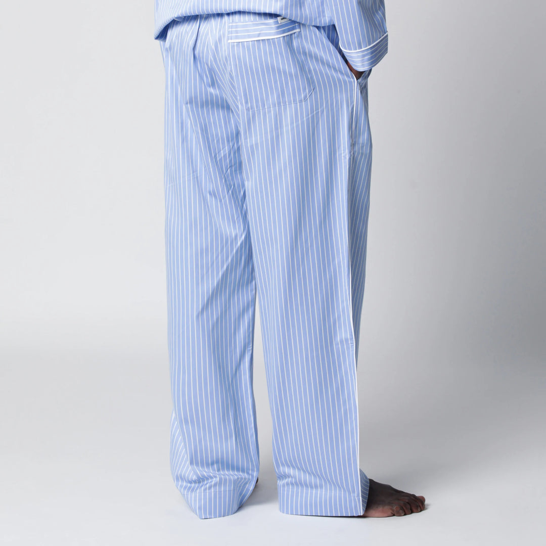Tekla - Light blue pajama trousers with white stripes