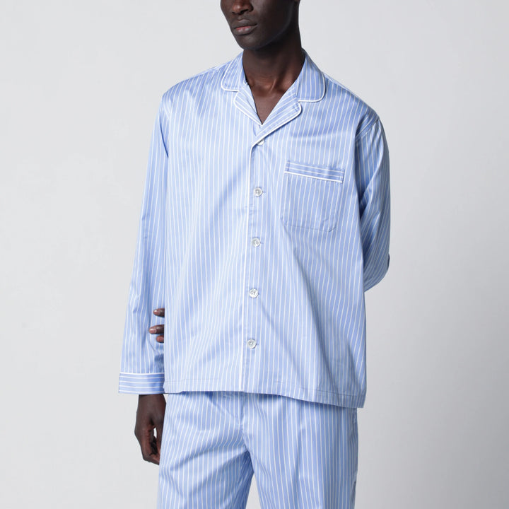 Tekla - Light blue pajama shirt with white stripes