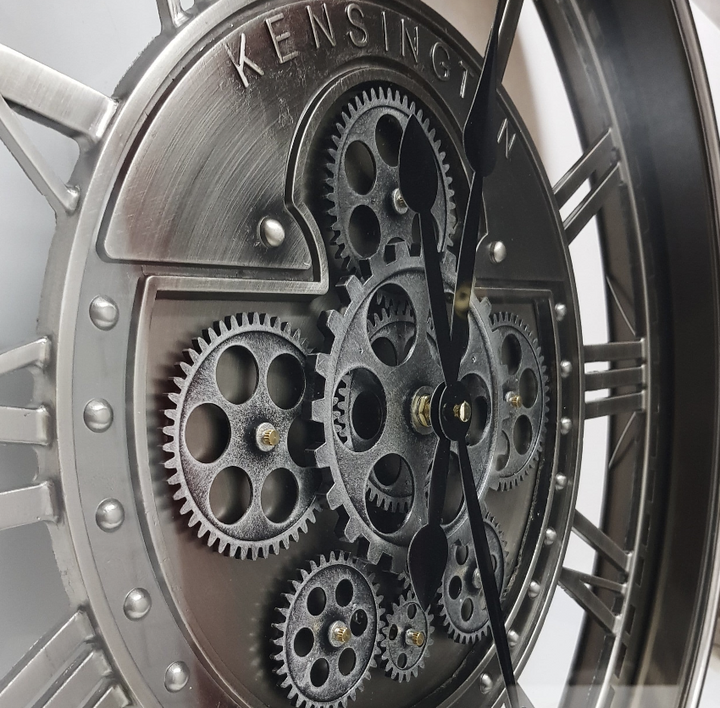 The Kensington Round Industrial Moving Cogs Wall Clock