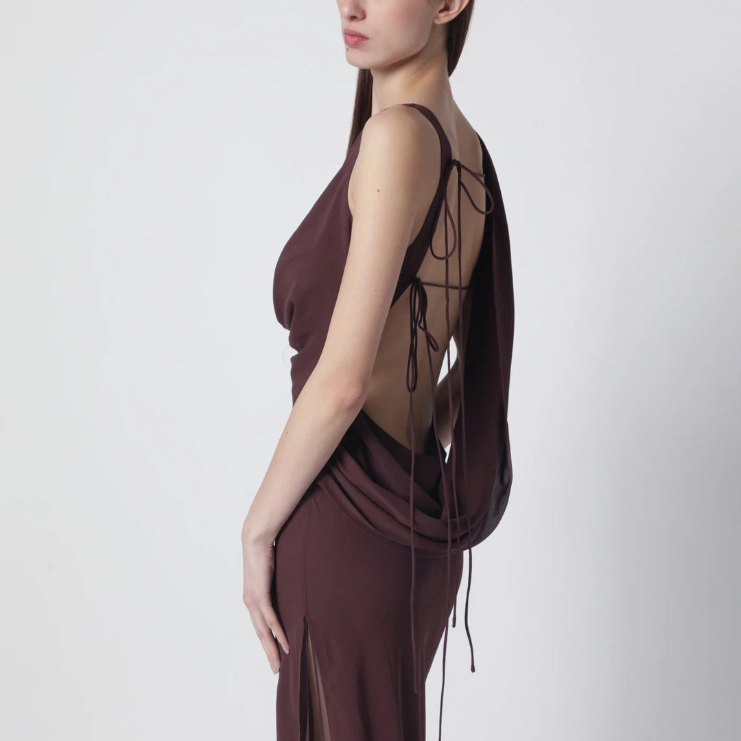 THE ANDAMANE - Aubergine silk-blend long dress