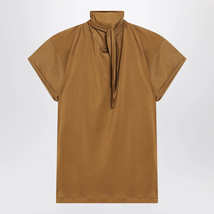 LEMAIRE - Cinnamon-brown T-shirt with scarf detail