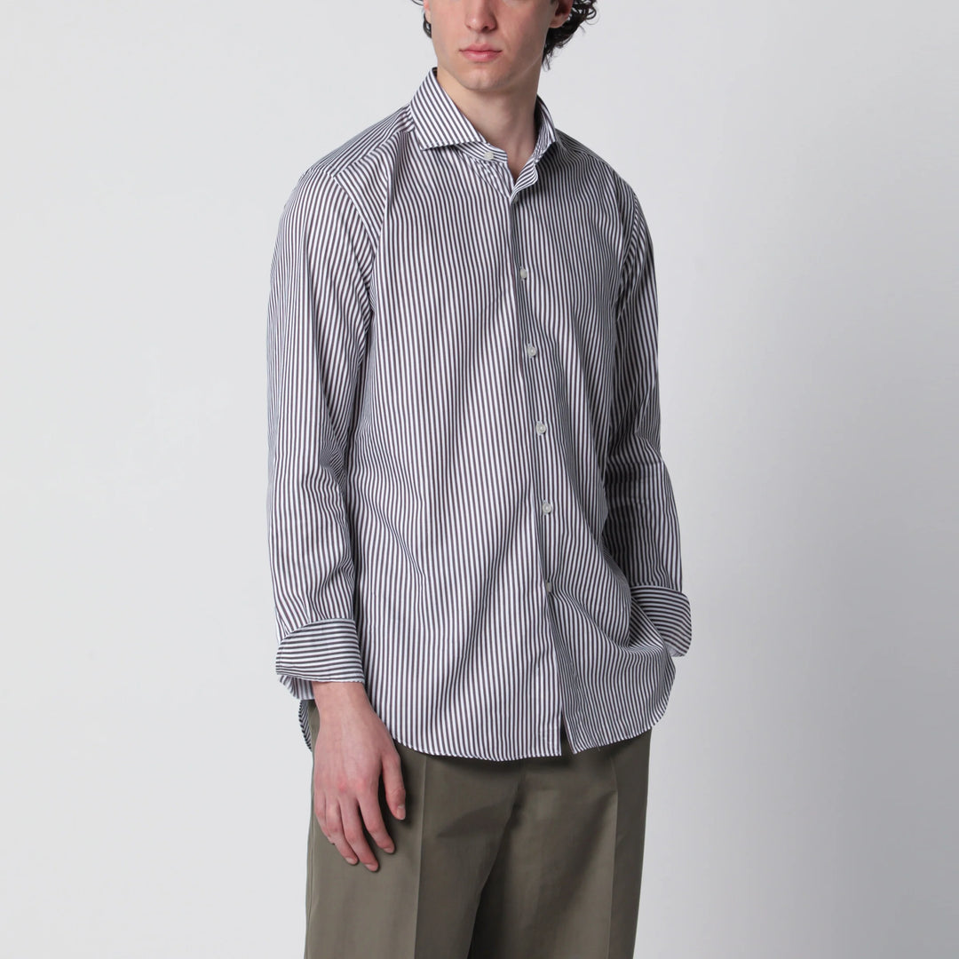 XACUS - White/brown striped Travel shirt