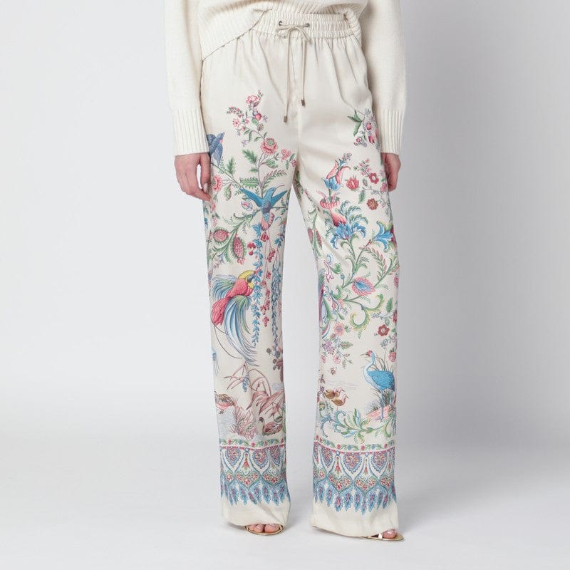 Pants ETRO - White wide-leg trousers with floral print - 40 IT Brand
