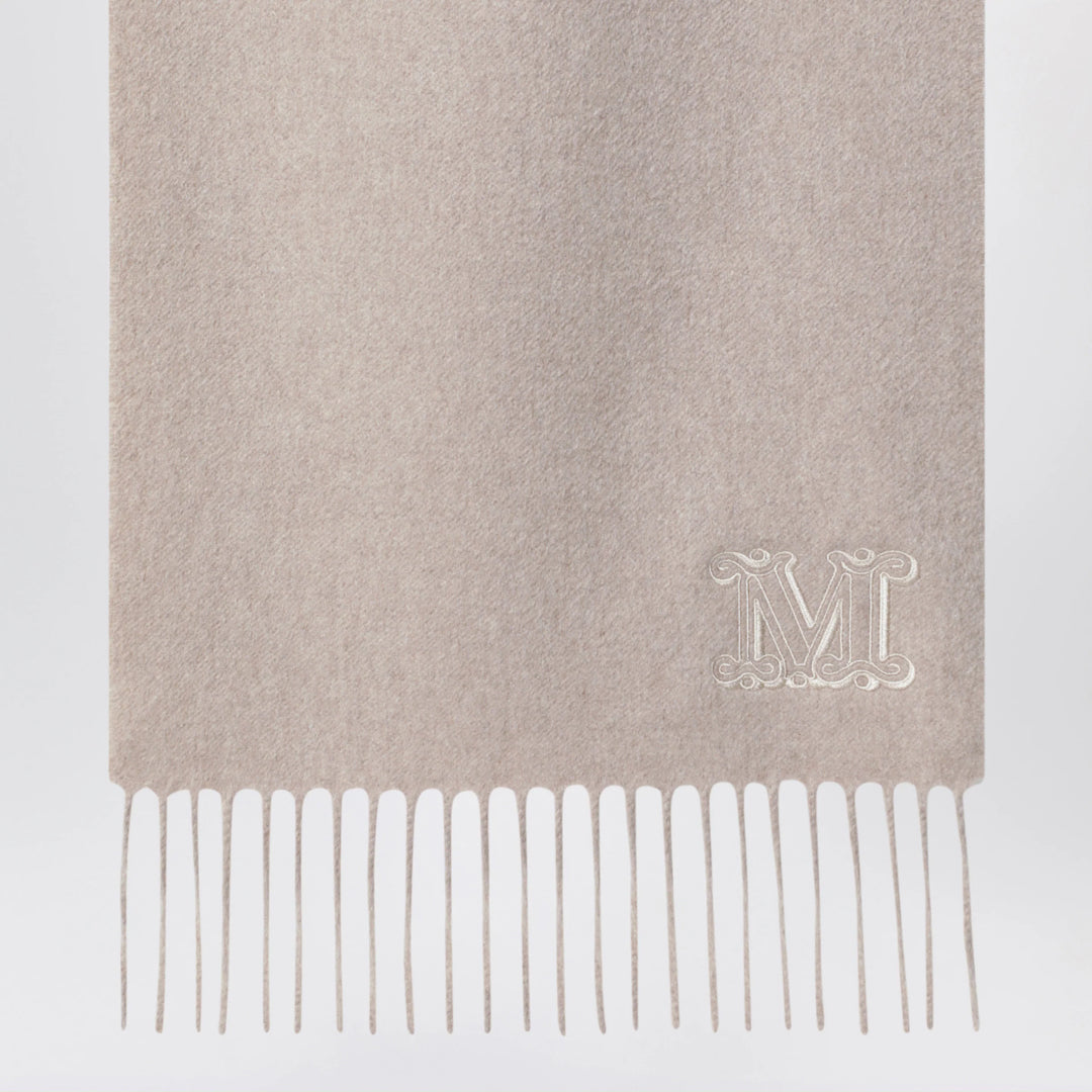 Max Mara - Sand-colored cashmere scarf with embroidered logo