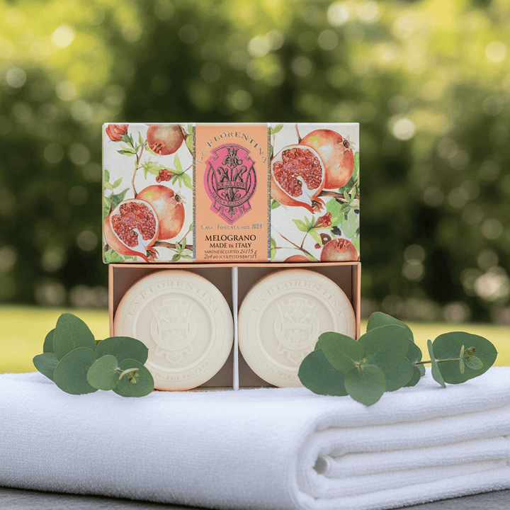 La Florentina Pomegranate 2 Round Soaps 115g Brand 115g 2 Bar Soaps Gift Boxed