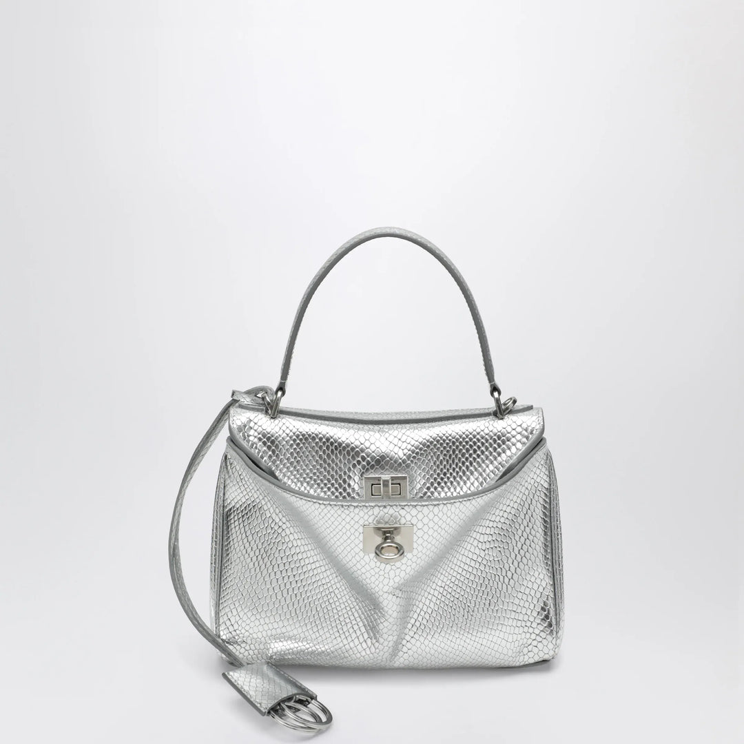 Balenciaga - Mini Rodeo bag in shiny silver leather with python print Brand Apparel & Accessories TU
