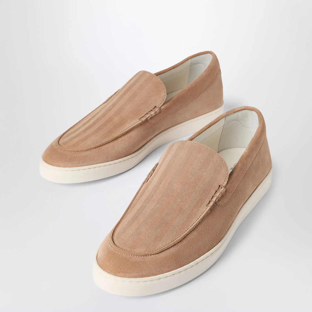 Brunello Cucinelli - Light brown chevron-effect suede slip-ons Brand Apparel &amp; Accessories