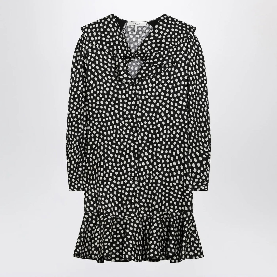 Chloé - Black silk jacquard mini dress with polka dot print Brand Apparel &amp; Accessories 36  FR