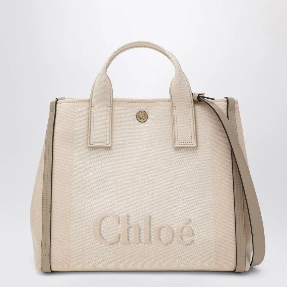 Chloé - Carry tote bag in pink beige striped canvas Brand Apparel & Accessories TU