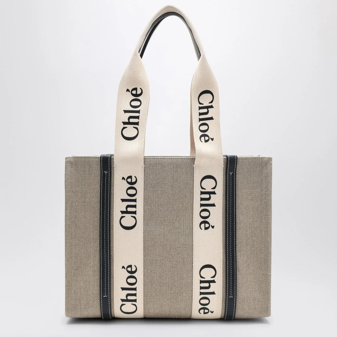 Chloé - Medium Woody tote bag in beige canvas Brand Apparel &amp; Accessories TU