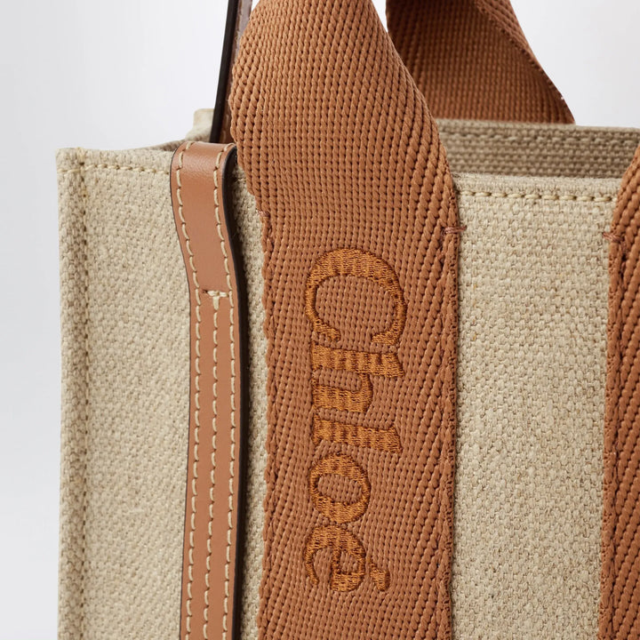 Chloé - Small Woody tote bag in linen Dusty Tan Brand Apparel &amp; Accessories TU