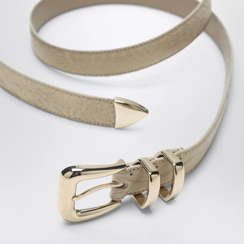 Brunello Cucinelli - Beige alligator leather belt with silver buckle Brand Apparel & Accessories > Clothing Accessories > Belts 100 EU