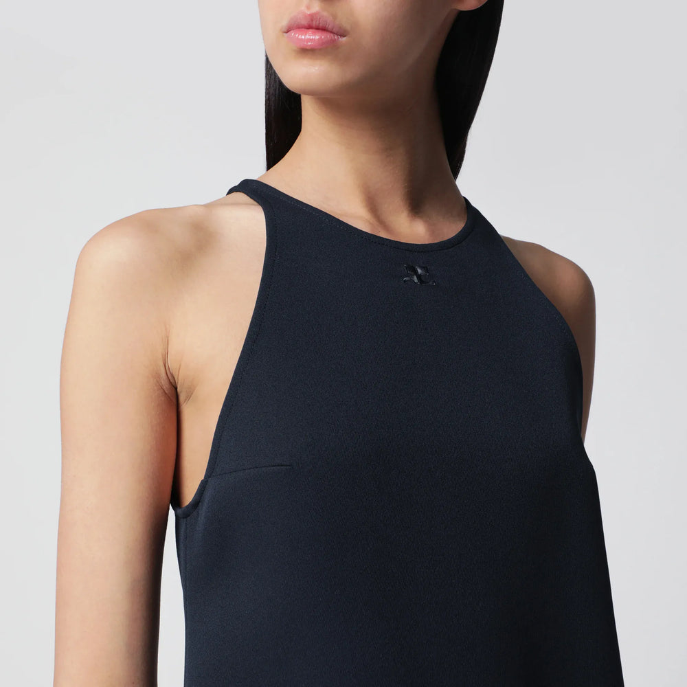 Courrèges - Sleeveless A-line twill mini dress with belt in navy Brand Apparel & Accessories > Clothing Accessories > Belts 36  FR