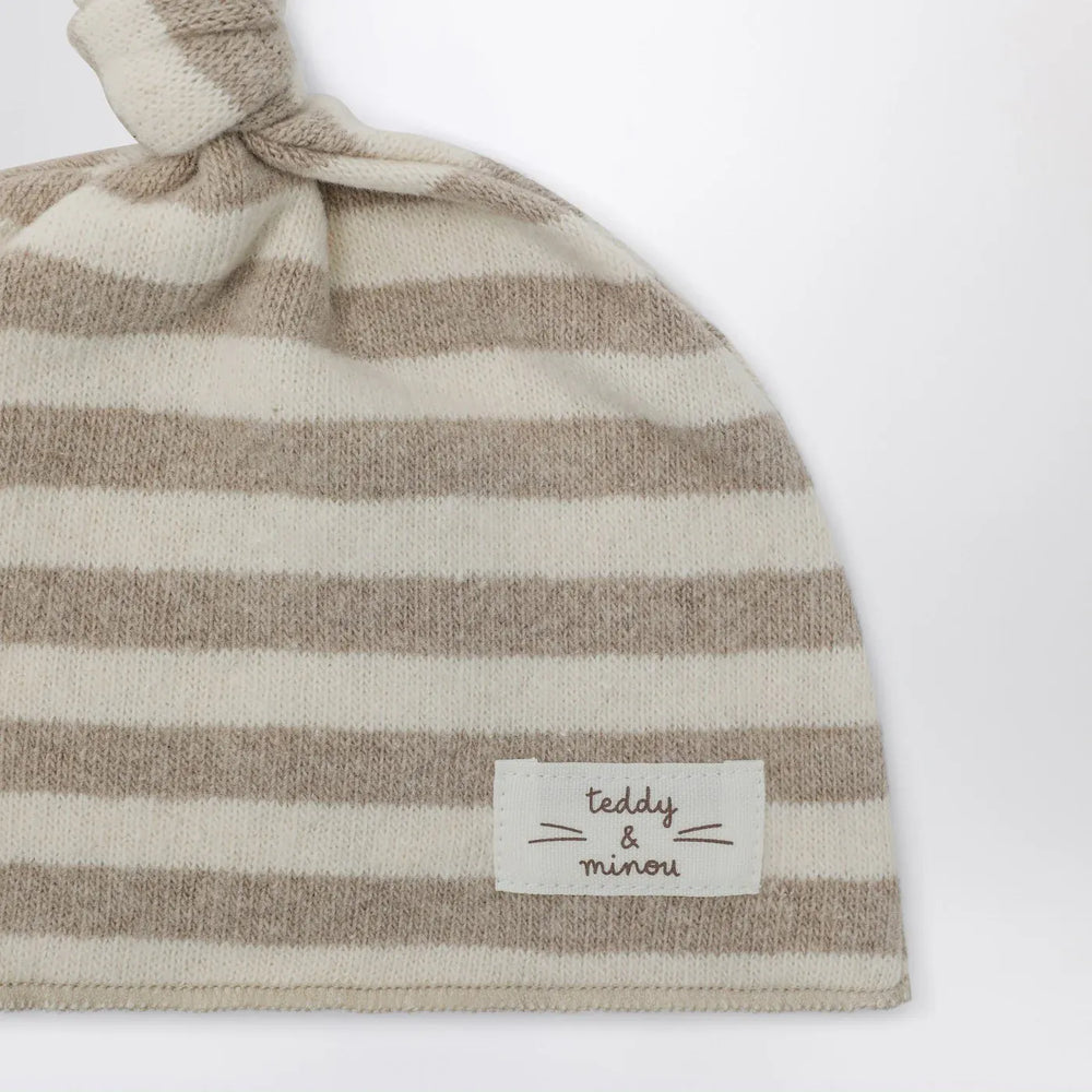 Teddy & Minou - Beige striped cotton beanie Brand Apparel & Accessories > Clothing Accessories > Hats