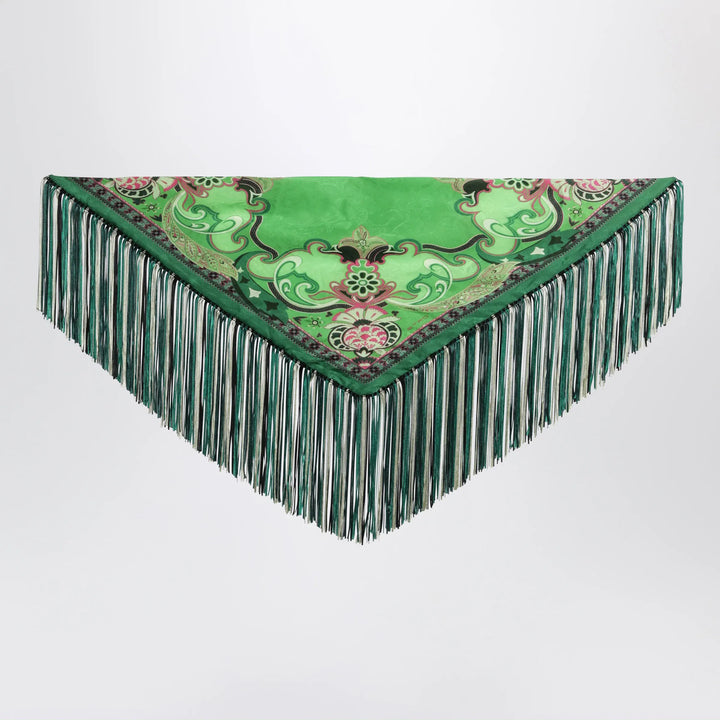 ETRO - Green silk jacquard scarf with fringes Brand Apparel &amp; Accessories > Clothing Accessories > Scarves &amp; Shawls TU