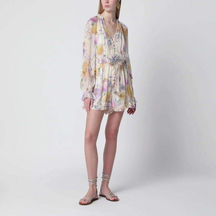ZIMMERMANN - Cream short jumpsuit with floral pattern Brand Apparel &amp; Accessories > Clothing > One-Pieces > Jumpsuits &amp; Rompers