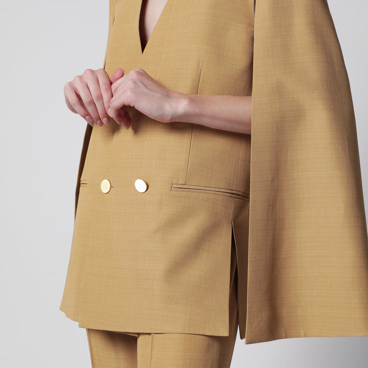 Alberta Ferretti - Beige ochre double-breasted silk jacket Brand Apparel &amp; Accessories > Clothing > Outerwear > Coats &amp; Jackets
