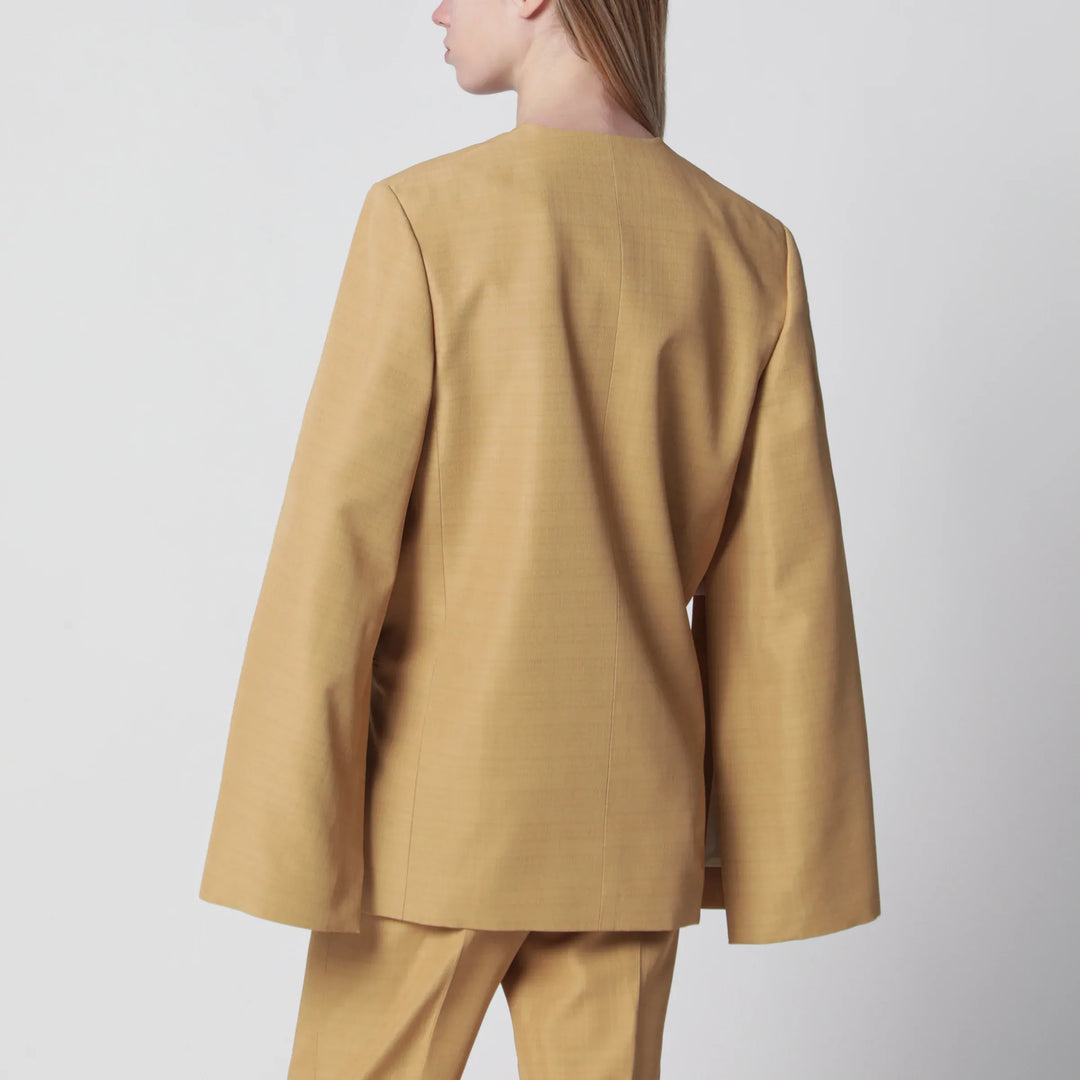 Alberta Ferretti - Beige ochre double-breasted silk jacket Brand Apparel &amp; Accessories > Clothing > Outerwear > Coats &amp; Jackets