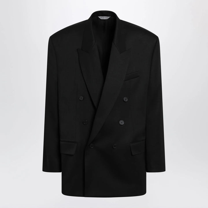 Balenciaga - Double-breasted oversized wool blazer in black Brand Apparel &amp; Accessories > Clothing > Outerwear > Coats &amp; Jackets